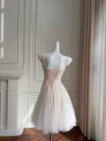 Niulatu A line Spaghetti Straps Champagne Short Sequin Homecoming Dresses Cocktail Dress HZ1110