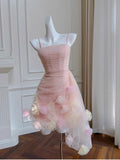 Niulatu Sheath Spaghetti Straps Pink Short Tulle Homecoming Dresses Cocktail Dress HZ1110