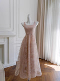 Niulatu A line Straps Pink Sequin Prom Dresses Sexy Evening Dress HZ1110