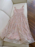 Niulatu A line Straps Pink Sequin Prom Dresses Sexy Evening Dress HZ1110