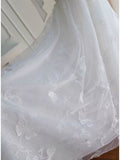 Niulatu A line Straps White Lace Prom Dresses Slit Evening Dress With Bow HZ1110