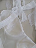 Niulatu A line Straps White Lace Prom Dresses Slit Evening Dress With Bow HZ1110
