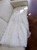 Niulatu A line Straps White Lace Prom Dresses Slit Evening Dress With Bow HZ1110