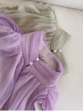 Niulatu A line High Neckline Chiffon Lilac Prom Dresses Evening Dress With Ribbons HZ1110