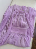 Niulatu A line High Neckline Chiffon Lilac Prom Dresses Evening Dress With Ribbons HZ1110