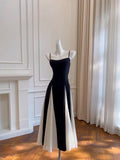 Niulatu A line Spaghetti Straps Black Chiffon Prom Dresses Evening Dress HZ1110