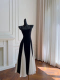Niulatu A line Spaghetti Straps Black Chiffon Prom Dresses Evening Dress HZ1110