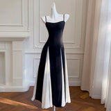 Niulatu A line Spaghetti Straps Black Chiffon Prom Dresses Evening Dress HZ1110