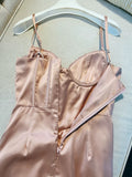 Niulatu A Line Spaghetti Straps Satin Slit Blush Pink Prom Dress HZ1110
