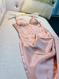 Niulatu A Line Spaghetti Straps Satin Slit Blush Pink Prom Dress HZ1110
