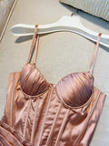 Niulatu A Line Spaghetti Straps Satin Slit Blush Pink Prom Dress HZ1110
