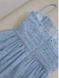 Niulatu A Line Spaghetti Straps Tulle Blue Prom Dress Evening Dresses HZ1110