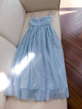 Niulatu A Line Spaghetti Straps Tulle Blue Prom Dress Evening Dresses HZ1110