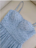 Niulatu A Line Spaghetti Straps Tulle Blue Prom Dress Evening Dresses HZ1110