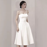 Niulatu A line Spaghetti Straps White Knee Length Homecoming Dress Birthday Dresses HZ1110