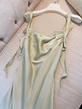 Niulatu Sheath Straps Sleeveless Silk Satin Sage Green Prom Dress Evening Dresses HZ1110