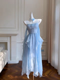 Niulatu A line Spaghetti Straps Chiffon Blue Homecoming Dress Birthday Dresses HZ1110