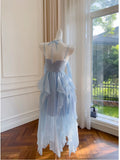 Niulatu A line Spaghetti Straps Chiffon Blue Homecoming Dress Birthday Dresses HZ1110