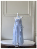 Niulatu A line Spaghetti Straps Chiffon Blue Homecoming Dress Birthday Dresses HZ1110