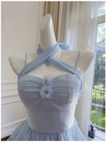 Niulatu A line Spaghetti Straps Chiffon Blue Homecoming Dress Birthday Dresses HZ1110