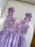 Niulatu A Line Straps Sleeveless Lilac Lace Prom Dress Evening Dresses HZ1110