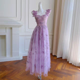 Niulatu A Line Straps Sleeveless Lilac Lace Prom Dress Evening Dresses HZ1110