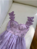 Niulatu A Line Straps Sleeveless Lilac Lace Prom Dress Evening Dresses HZ1110