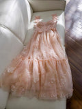 Niulatu A Line Straps Sleeveless Blush Pink Lace Prom Dress Evening Dresses HZ1110