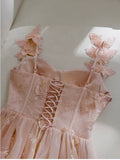 Niulatu A Line Straps Sleeveless Blush Pink Lace Prom Dress Evening Dresses HZ1110