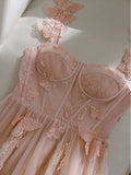 Niulatu A Line Straps Sleeveless Blush Pink Lace Prom Dress Evening Dresses HZ1110