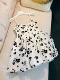 Niulatu A line Spaghetti Straps Black Flora White Homecoming Dress Birthday Dresses HZ1110