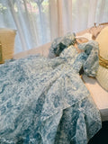 Niulatu Princess Sweetheart Short Sleeves Blue Flora Prom Dress Evening Dresses HZ1110