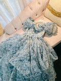 Niulatu Princess Sweetheart Short Sleeves Blue Flora Prom Dress Evening Dresses HZ1110