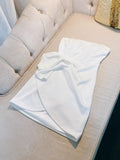 Niulatu A line Strapless White Short Satin Homecoming Dress Birthday Dresses HZ1110