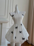 Niulatu A line Spaghetti Straps White Short Homecoming Dress Birthday Dresses With Butterfly HZ1110
