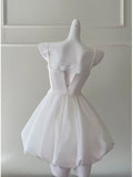 Niulatu A line Spaghetti Straps White Short Homecoming Dress Birthday Dresses With Butterfly HZ1110