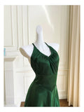 Niulatu A Line Halter Sleeveless Green Satin Prom Dresses HZ1110