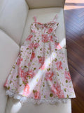 Niulatu A line Spaghetti Straps Sleeveless Floral Pink Chiffon Prom Dresses HZ1110