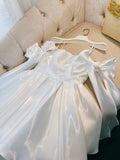 Niulatu A line Spaghetti Straps Bowknot White Short Homecoming Dress Birthday Dresses HZ1110