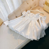 Niulatu A line Spaghetti Straps Bowknot White Short Homecoming Dress Birthday Dresses HZ1110