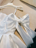 Niulatu A line Spaghetti Straps Bowknot White Short Homecoming Dress Birthday Dresses HZ1110