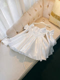 Niulatu A line Spaghetti Straps Bowknot White Short Homecoming Dress Birthday Dresses HZ1110