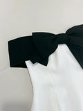Niulatu Sheath Off The Shoulder Black Bowknot White Short Homecoming Dress Birthday Dresses HZ1110
