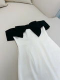 Niulatu Sheath Off The Shoulder Black Bowknot White Short Homecoming Dress Birthday Dresses HZ1110