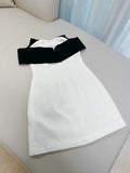 Niulatu Sheath Off The Shoulder Black Bowknot White Short Homecoming Dress Birthday Dresses HZ1110