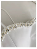 Niulatu A line Spagetti Straps White Short Pearls Homecoming Dress Birthday Dresses HZ1110