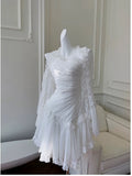 Niulatu A line Strapless White Chiffon Ruffles Homecoming Dress Birthday Dresses HZ1110