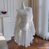 Niulatu A line Strapless White Chiffon Ruffles Homecoming Dress Birthday Dresses HZ1110