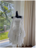Niulatu A line Strapless White Chiffon Ruffles Homecoming Dress Birthday Dresses HZ1110