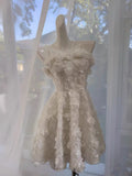Niulatu A line Spaghetti Straps White Short Homecoming Dress Birthday Dresses With Flowers HZ1110
